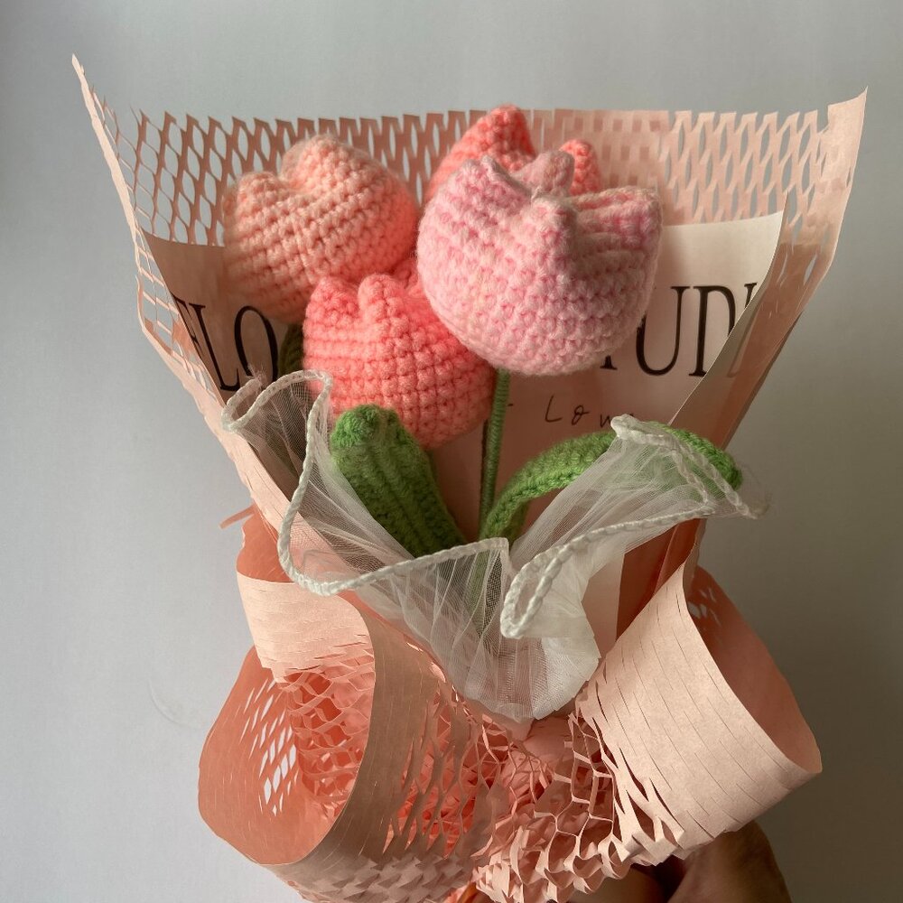 Handmade crochet tulips bouquet